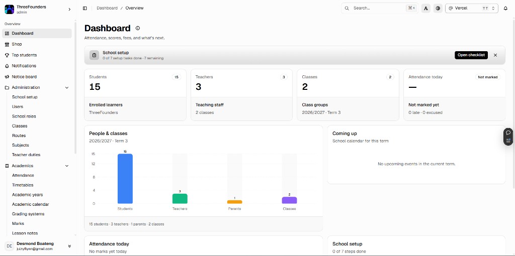 Skoolix dashboard preview in light mode